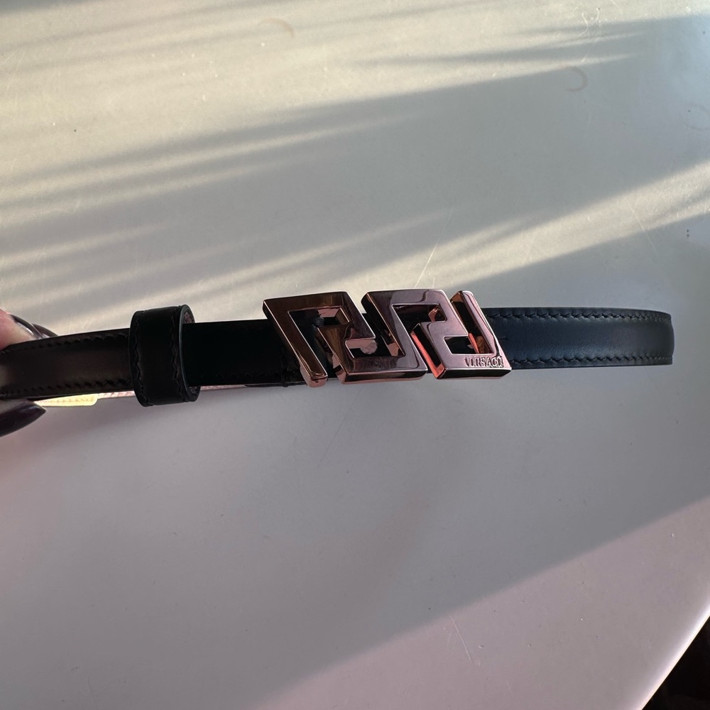 VERSACE Greca Belt Nero Oro Black Leather Buckle - Picture 11 of 12